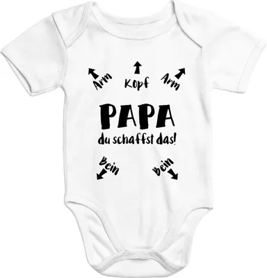 Produktbild von Kurzarm Baby Body Papa du schaffst das lustiger Strampler Baumwolle Juge Mädchen Onesie Moonworks® weiß 3-6 Monate