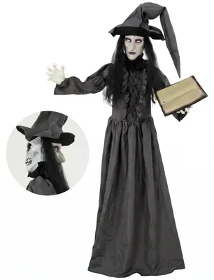 Produktbild von 180 cm Halloween Animierte Hexe Dekoration Lebensgroß mit leuchtenden Augen, Gruseliger Sound, Berührungsaktivierung