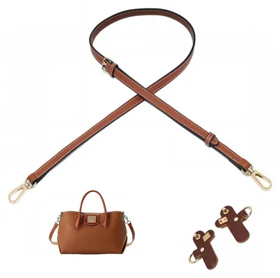 Produktbild von Taschenriemen aus Leder - Verstellbarer Schultergurt mit 2 Adaptern - Für Minitaschen - Braun, Bandbreite 1,2 cm, Länge 94–124 cm
