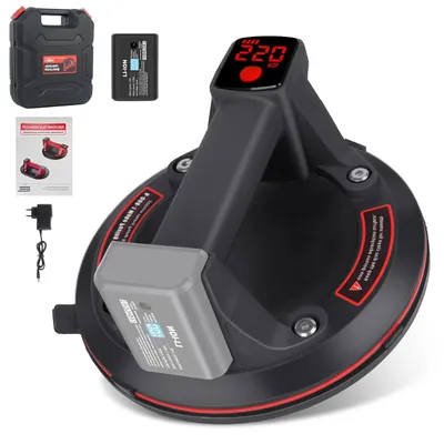 Zdjęcie produktu dla Elektryczny podnośnik próżniowy - przyssawka do szkła i płytek - 20 cm (8 cali) - udźwig 200 kg - wyświetlacz LCD - bateria 3000 mAh - kolor czarny