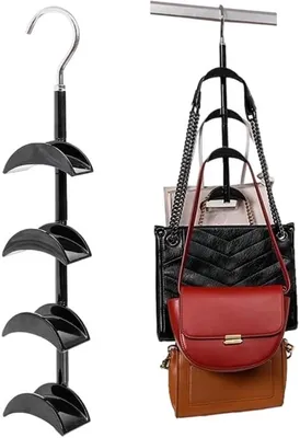 Image de Crochet de suspension – Accroche-sac – Organisateur de luxe – Rotation à 360° – 4 crochets – Support pour sacs – Crochet pour sacs à dos – Pour placard – Noir