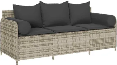 Produktbild von Gartensofa mit Kissen 3-Sitzer Hellgrau Poly Rattan