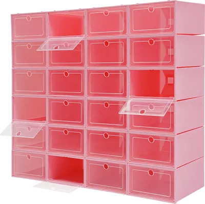 Produktbild von 24 x Schuhkartons Schuhaufbewahrungsboxen Rosa stapelbare Schuhaufbewahrungsorganisator