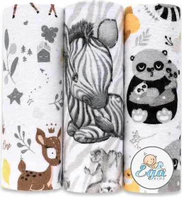 Produktbild von Ega KIDS | Flanellwindeln Set - 3 Stück - 70 x 80 cm - Weich und Vielseitig - Tiermotive