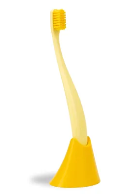 Produktbild von promis Brush & Holder: Nachhaltige Zahnbürste & Zahnbürstenhalter aus Bioplastik, 6750 weiche Borsten, Germany, italienisches Design (Gelb)