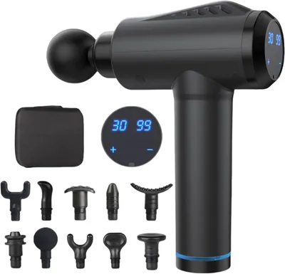Produktbild von Massagepistole mit 30 Geschwindigkeiten, 3600 Impulse/min, 10 Aufsätze für Nacken, Rücken & Körper, LCD-Touchscreen, Tiefengewebsmassage, leise
