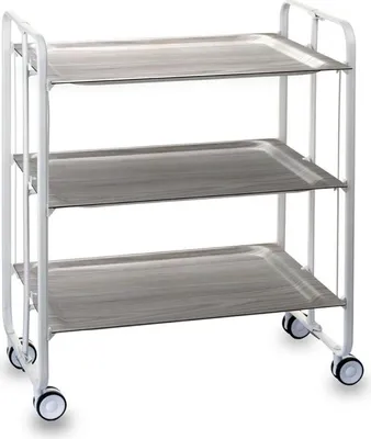 Image de DON HIERRO - Chariot de service pliable BAUHAUS avec roulettes - structure métallique blanche, 3 niveaux, 3 positions