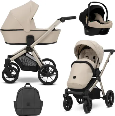 Produktbild von Kunert BRAV 3in1 Kinderwagen in Braun mit Champagnerrahmen, Gelrädern und Cosmo Autositz