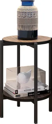 Produktbild von MIRJAN24 Couchtisch Sigma D01, Metallfüße schwarz 20 mm, Durchmesser: 40 cm, Wohnzimmertisch (Farbe: Schwarz + Captains Desk)