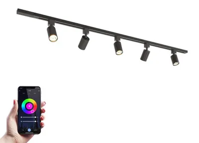 Image de HOFTRONIC - Kit système de rails 1,5 m 5 spots RGBWW GU10 IP20 Noir