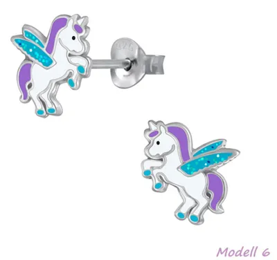 Produktbild von Kinderohrstecker: Mädchen Ohrringe Silber „Einhorn / Pegasus“ Modell 6