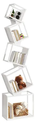 Image de Étagère métallique, 180 cm, modèle autoportant, 5 étagères, blanche, finition mate, design géométrique