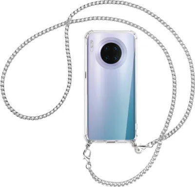 Produktbild von Handykette Backcover-Schutzhülle mit Band (Metall silberfarben) für Huawei Mate 30 Pro - silberfarbene Kette