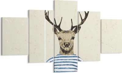 Produktbild von Bild auf Leinwand - Leinwandbild - 5 Teile - Hipster Anthropomorphismus Hirsch - 125x70cm - Wand Bild - Wanddeko - Wandbilder - Leinwanddruck - Bilder - Wanddekoration - Leinwand bilder EA125x70-4227