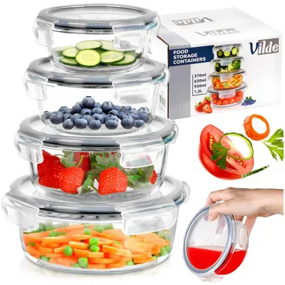 Produktbild von Vilde | Lunchboxen Set - Glasbehälter - 4 Stück - 1,3 L Bis 370 ML - Lebensmittelsicher - Aufbewahrungsbehälter