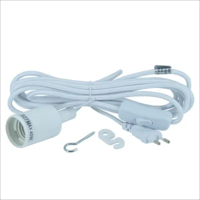 Produktbild von Parus by Venso E27 Lampenfassung 4m Textilkabel Weiß, Eurostecker, Venso Ecosolutions Lampenfassung E27 mit Kabel für E27 LED Lampe, Bulb Holder, Kabel für Lampe, Fassung E27 Weiß