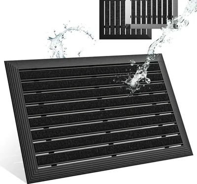 Produktbild von Fußmatte außen 40x60 cm mit schwarzem Aluminium Rand für Innen- und Außenbereich, Aluminium Schuhabstreifer mit Polypropylen-Fasern, Outdoor wetterfest