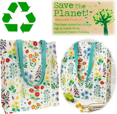 Produktbild von LS-LebenStil Shopper Einkaufstasche Wild Flowers 40cm ️ Recycelt Faltbar Strandtasche Tragetasche Schultertasche Einkaufsbeutel nachhaltig