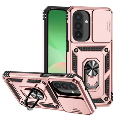 Image de Coque pour Galaxy A26 / A17 avec protection coulissante pour l'appareil photo et support anneau. Coque de protection robuste pour Samsung Galaxy A26 / A17 5G/4G, rose