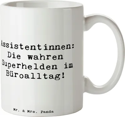 Produktbild von Mr. & Mrs. Panda Kaffeebecher Spruch Assistentin Heldin - Weiß - Geschenk, Berufe, handgefertigte Geschenke, Kaffeetasse, Planer, Beruf, Keramiktasse, für Berufstätige