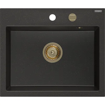 Zdjęcie produktu dla Mexen Oscar zlewozmywak granitowy 1-komorowy 580 x 490 mm, czarny/złoty metalik, syfon złoty - 6519581000-75-G