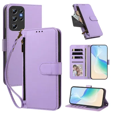 Produktbild von Geldbörse Hülle für Oukitel C1 / C1 Pro, Kunstleder Handyhülle mit Kartenfächer, Ständer, Handschlaufe Violett