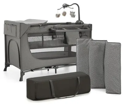 Immagine prodotto di Kinderkraft JOY 2 Lettino da viaggio pieghevole 3 in 1 con fasciatoio e giostrina Grigio