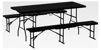 Produktbild von 3-teiliges Bierzeltgarnitur Set mit Klapptisch und 2 Bierbänken in Rattanoptik für Balkon, Partyzelt, Garten 180 x 74 x 74 cm