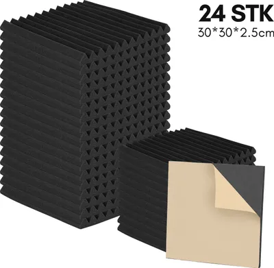 Produktbild von Aopunly 24 Stück Akustikschaumstoff Akustikschaum Matten  Dreiecksnut 30 x 30 x 2.5cm  Schalldämmmatten zur effektiven Schaumstoff Fliesen Schwarz