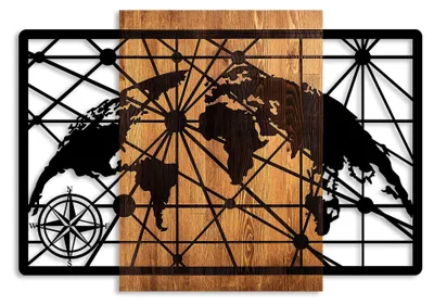 Dekoratives Wandaccessoire aus Holz, 70 x 99 cm, Walnuss-Schwarz