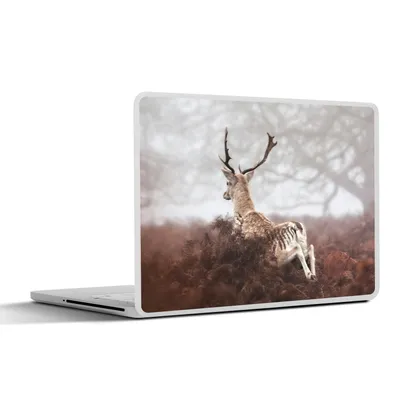 Produktbild von MuchoWow® Laptop Aufkleber Sticker Cover Hirsche - Natur - Nebel 36.5x27.5 cm - Laptop-Sticker
