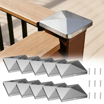 Produktbild von Omgoods – Set mit 10 Edelstahl-Zaunkappen in Pyramidenform