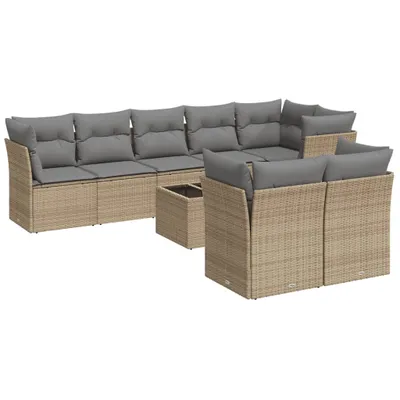 Produktbild von vidaXL 9-tlg. Garten-Sofagarnitur mit Kissen Beige Poly Rattan