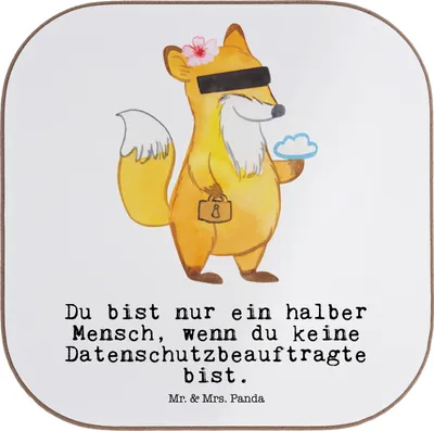 Produktbild von Mr. & Mrs. Panda Untersetzer Glas Datenschutzbeauftragte Herz - Weiß - Geschenk, Coaster, Lustig, Tischschoner, gläseruntersetzer, Beruf, weinglasuntersetzer, Gläser, für