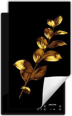 Produktbild von DarHaus Herdabdeckplatte 1 teilig 30x52 cm Anti Rutsch Matte Aufrollbar, schwarz - gold - Blume
