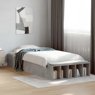 Zdjęcie produktu dla Maison Exclusive - Łóżko z pojemnikiem na pościel, kolor betonowy, 80 x 200 cm, płyta wiórowa