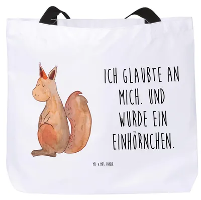 Produktbild von Mr. & Mrs. Panda Schultasche Einhorn Glauben - Weiß - Geschenk, Tasche, Reisetasche, Stoffbeutel, Einhörner, Eichhörnchen, Tragetasche, Eichhorn, Unicorn, Einhörnchen