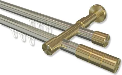 Produktbild von Interdeco Innenlaufstange, Gardinenstange mit Innenlauf Edelstahl-Optik / Messing-Optik Modell Prestige Elanto, 20 mm Ø 2-läufig, 440 cm (geteilt)