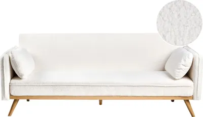 Produktbild von BELIANI 3-Sitzer Sofa Cremeweiß Bouclé mit Schlaffunktion Verstellbare Rückenlehne Metallfüße Holzoptik Freistehend Klassisch Wohnzimmer Schlafsofa