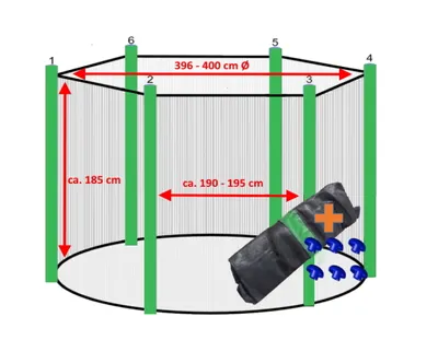 Produktbild von walexo Trampolin Sicherheitsnetz für 6 Stangensystem ( 396 Ø, Schwarz/Hellgrün )