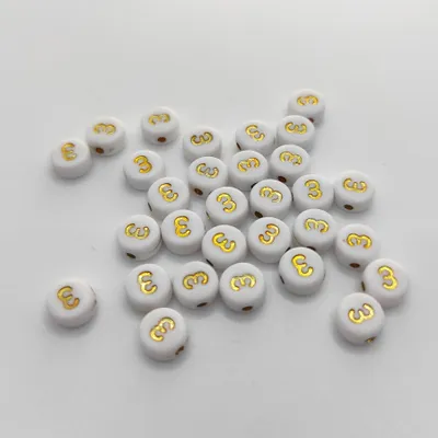 Image de Perles pour lettres, 30 pièces, 4x7 mm, or avec blanc, rond, chiffre 3