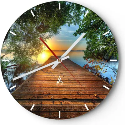 Produktbild von Wanduhr - Rund - Glasuhr - Brücke See - 40x40cm - Schleichendes Uhrwerk - Lautlos - zum Aufhängen bereit - Dekoration Modern - Wanddekoration aus Glas - C3AR40x40-3528