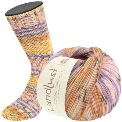 Produktbild von Lana Grossa - Landlust die Sockenwolle 0513 ecru rosa viola braunorange apricot dunkelgrau gestreift