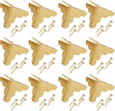 Image de Allecto Premium - Protections d'angles Couverture décorative des bords en fer - 12 pièces - couleur or - Pour les caisses en bois antiques et la décoration des armoires de meubles