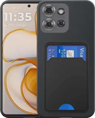 Immagine prodotto di Adatto per Motorola Edge 50 Custodia per telefono con supporto per schede in TPU - Custodia posteriore flessibile in silicone TPU con slot per schede - Nero - Smartphonics