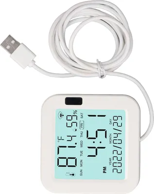 Image de Thermomètre et hygromètre avec écran LCD rétroéclairé, 0 à 60 °C, 0 % à 99 % d'humidité relative, capteur intelligent de température et d'humidité, 5 V, 1 A