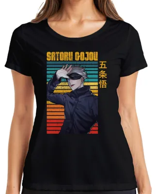 Zdjęcie produktu dla SATORU GOJOU Jujutsu Kaisen Blindfold Anime Gift Retro Ladies T-Shirt, Czarny, L