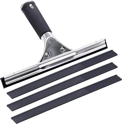 Immagine prodotto di Spatola professionale per finestre da 30 cm in acciaio inox con 3 labbra in gomma di ricambio nere