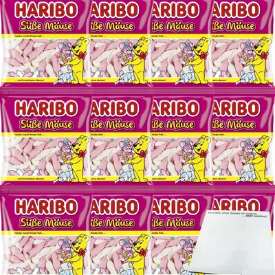 Produktbild von Haribo Süße Mäuse Schaumzucker 12er Pack (12x175g Packung) + usy Block