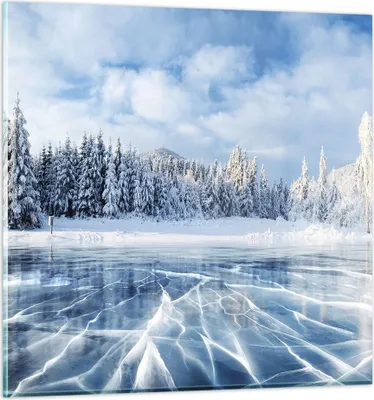 Produktbild von Bilder auf glas - Einteilig - Wald Eis See - 60x60cm - Glasbilder - Wandbilder - Bilder - Kunstdruck - zum Aufhängen bereit - Wanddekoration aus Glas - Glas Bilder - Wandbild auf Glas - GAC60x60-4181